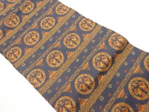 横段・連珠丸文に抽象草花模様織出し名古屋帯